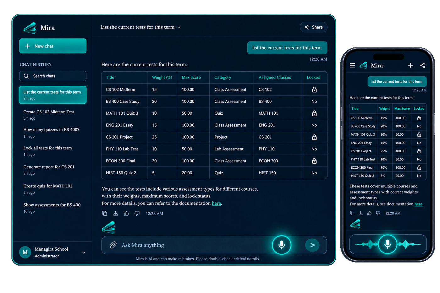 Mira chat interface